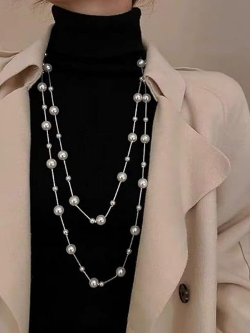 Layered Imitation Pearl Strand Necklace | Multi-Strand Choker Statement Necklace